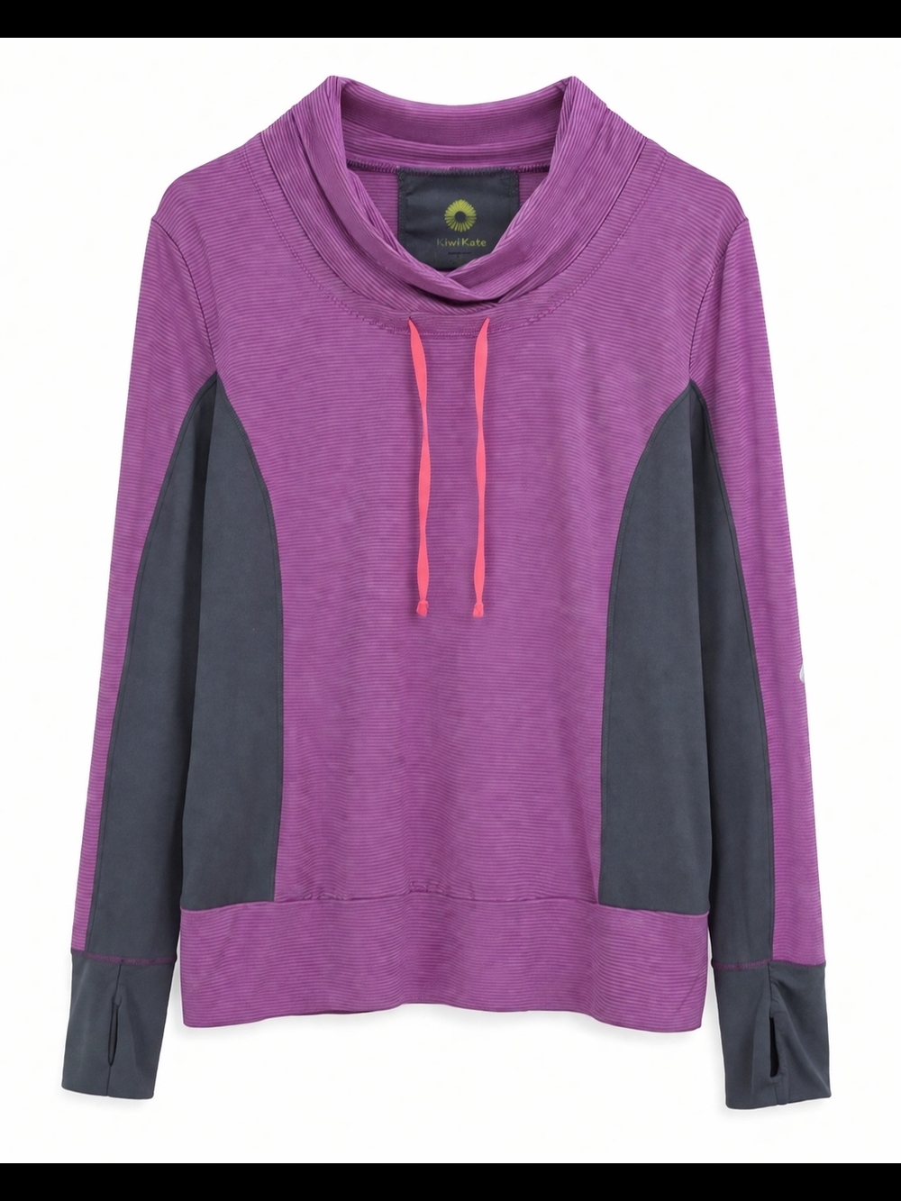 Kiwi Kate Purple Pullover with Charcoal Panels and Coral Drawcord